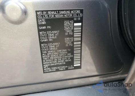 2015 Nissan Rogue S from USA, damaged, VIN KNMAT2MV4FP536706